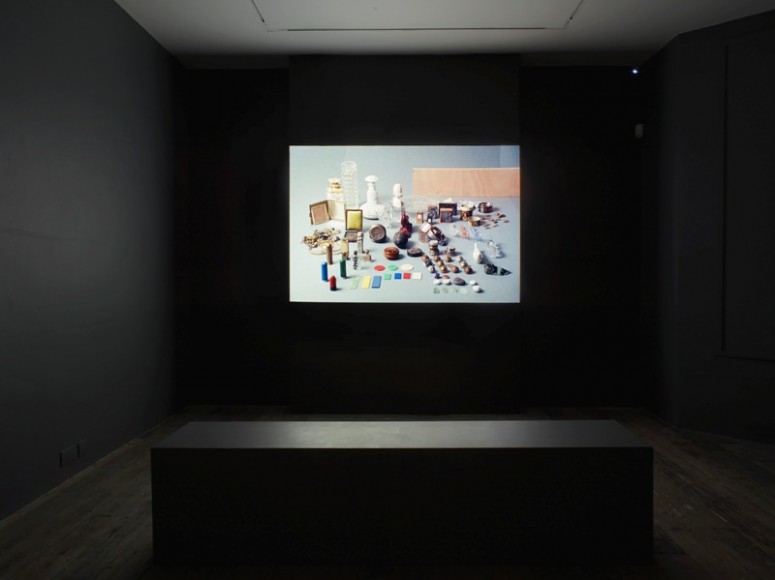 Installation view of Isabelle Cornaro: Paysage avec poussin at the South London Gallery, 2015. Courtesy of the artist, photo by Andy Keate.
