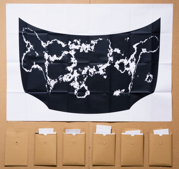Mathieu Tremblin, Rusty Map (plan), 2014, black plotter print on copy paper, folding, 84.1 x 118.9 cm