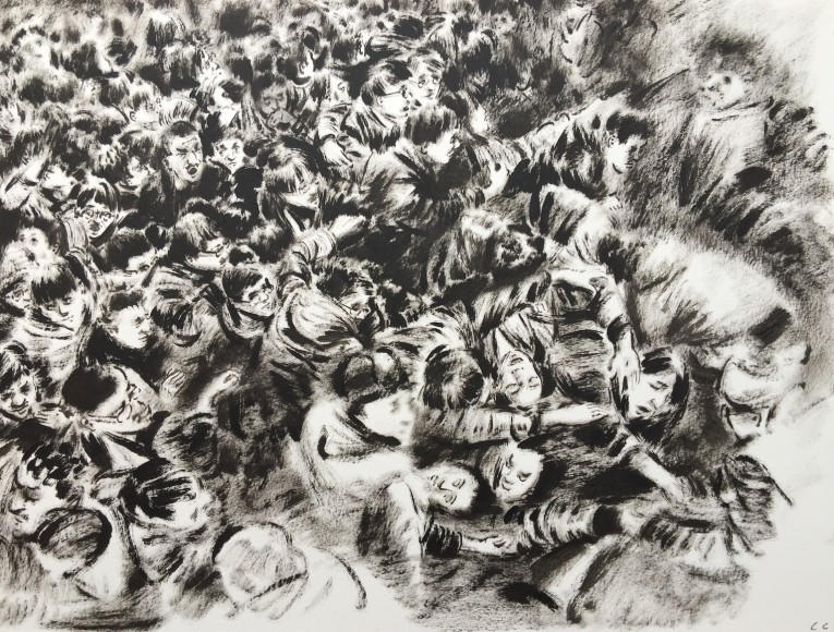 Lu Chao, Crowded People, 2015, oil on paper, 35x28cm, courtesy of the artist and Rosenfeld Porcini.